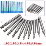 HR0454 10pcs 1.5mm to 6mm HSS 4 Flute End Mill Cutter 6mm Shank Milling Cutter Set